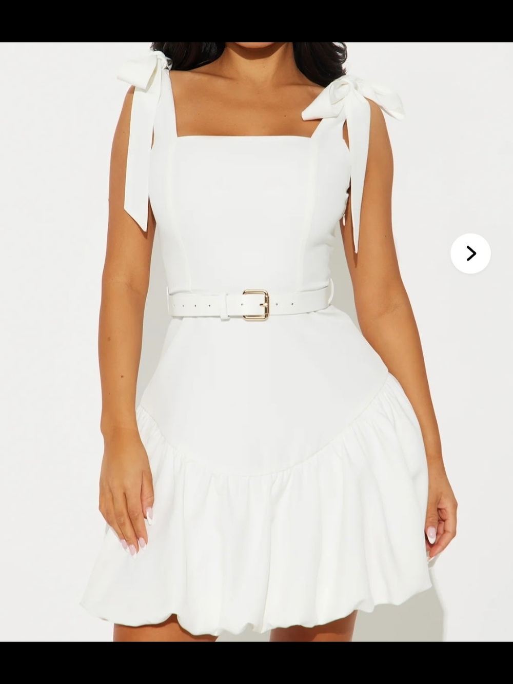 Fashion Nova White Tie-Shoulder Mini Dress with Belt
